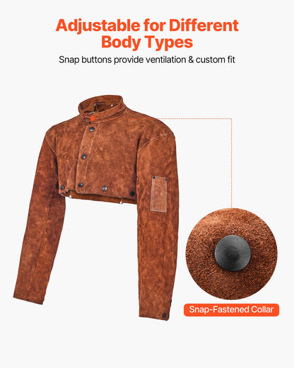 Leather Welding Cape Sleeve, Heavy Duty Flame Resistant Cowhide Safety Cape Sleeves for Men Women, Heat-Resistant for Welding, Blacksmithing, Woodworking, Gardening, XL-Size