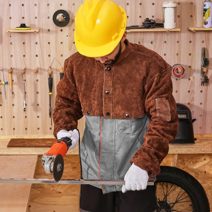 Leather Welding Cape Sleeve, Heavy Duty Flame Resistant Cowhide Safety Cape Sleeves for Men Women, Heat-Resistant for Welding, Blacksmithing, Woodworking, Gardening, XL-Size