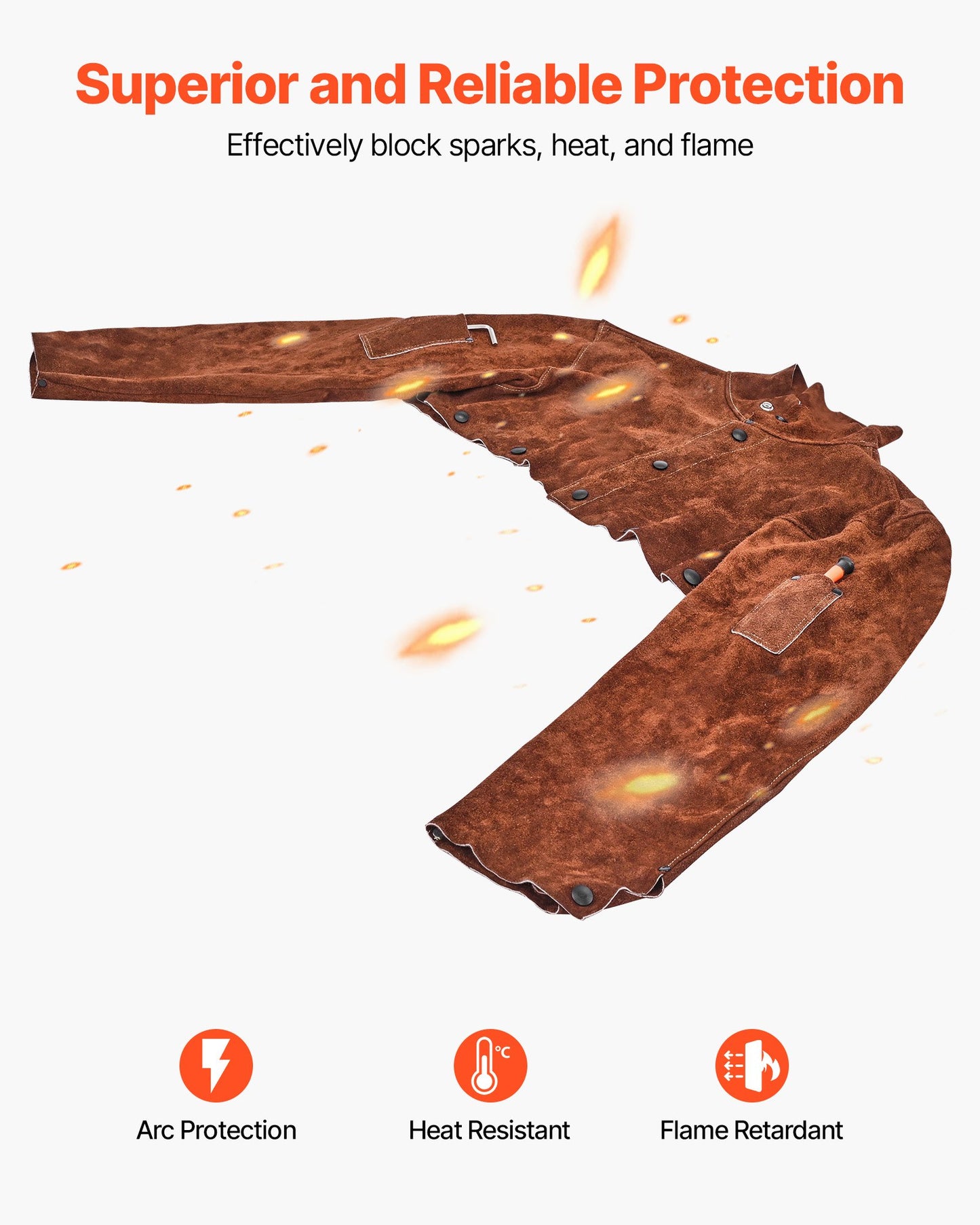 Leather Welding Cape Sleeve, Heavy Duty Flame Resistant Cowhide Safety Cape Sleeves for Men Women, Heat-Resistant for Welding, Blacksmithing, Woodworking, Gardening, XXL-Size