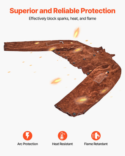 Leather Welding Cape Sleeve, Heavy Duty Flame Resistant Cowhide Safety Cape Sleeves for Men Women, Heat-Resistant for Welding, Blacksmithing, Woodworking, Gardening, XXL-Size