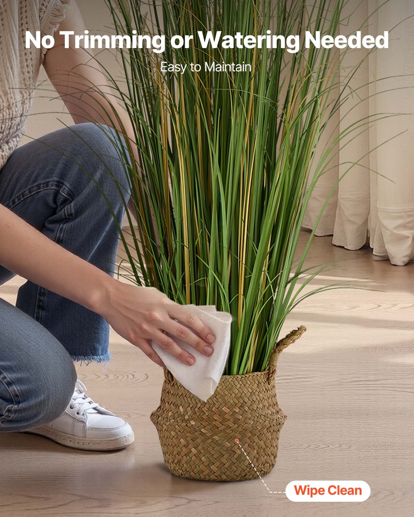 Artificial Grass Plant, 47 inch Reed Flower Grass in Pot, Premium PVC Faux Fake Greenery Shrubs Plant for Indoor Outdoor House Home Garden Office Room Décor, Housewarming, 1 Pack Green