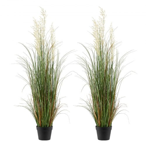 Artificial Grass Plant, 2 Pack 47 inch Reed Flower Grass in Pot, Premium PVC Faux Fake Greenery Shrubs Plant for Indoor Outdoor House Home Garden Office Room Décor, Housewarming, Green