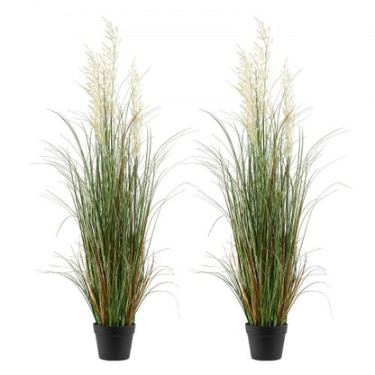 Artificial Grass Plant, 2 Pack 47 inch Reed Flower Grass in Pot, Premium PVC Faux Fake Greenery Shrubs Plant for Indoor Outdoor House Home Garden Office Room Décor, Housewarming, Green