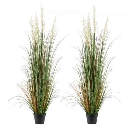 Artificial Grass Plant, 2 Pack 59 inch Faux Reed Flower Grass in Pot, Premium PVC Fake Greenery Shrubs Plant for Indoor Outdoor House Home Garden Office Room Décor, Housewarming, Green