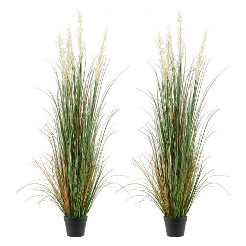 Artificial Grass Plant, 2 Pack 59 inch Faux Reed Flower Grass in Pot, Premium PVC Fake Greenery Shrubs Plant for Indoor Outdoor House Home Garden Office Room Décor, Housewarming, Green
