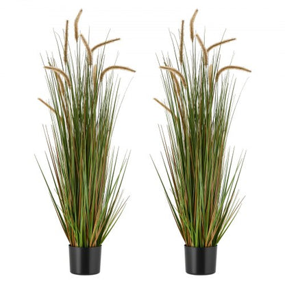 Artificial Grass Plant, 2 Pack 47 inch Horsetail Reed Grass in Pot, Premium PVC Faux Fake Greenery Shrubs Plant for Indoor Outdoor House Home Garden Office Room Décor, Housewarming, Green