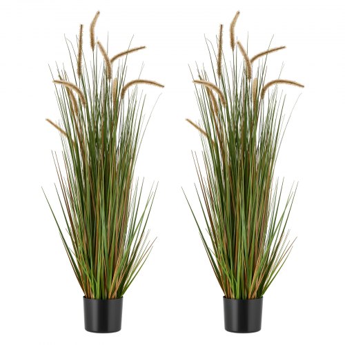 Artificial Grass Plant, 2 Pack 47 inch Horsetail Reed Grass in Pot, Premium PVC Faux Fake Greenery Shrubs Plant for Indoor Outdoor House Home Garden Office Room Décor, Housewarming, Green