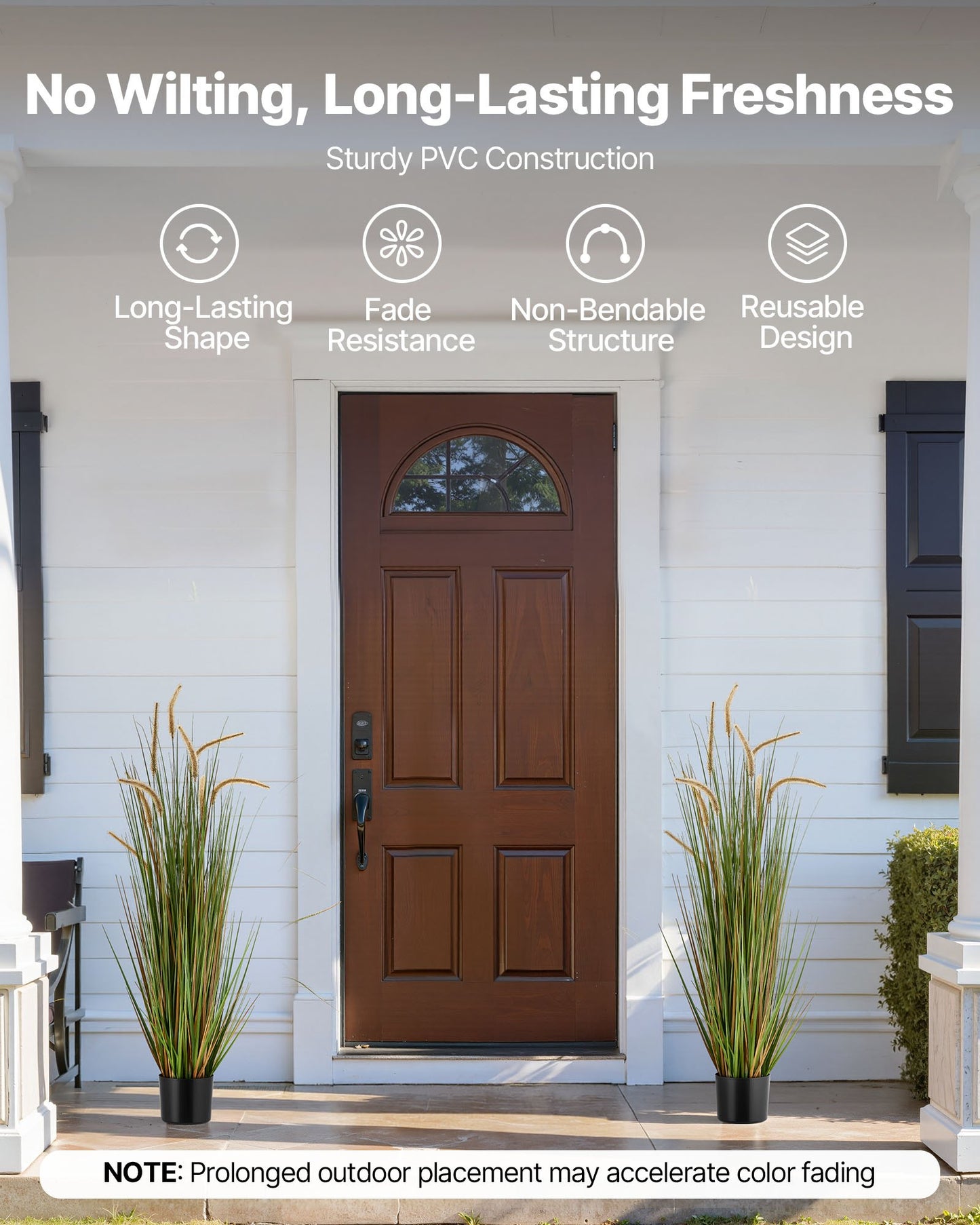 Artificial Grass Plant, 2 Pack 47 inch Horsetail Reed Grass in Pot, Premium PVC Faux Fake Greenery Shrubs Plant for Indoor Outdoor House Home Garden Office Room Décor, Housewarming, Green