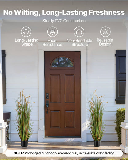 Artificial Grass Plant, 2 Pack 47 inch Horsetail Reed Grass in Pot, Premium PVC Faux Fake Greenery Shrubs Plant for Indoor Outdoor House Home Garden Office Room Décor, Housewarming, Green