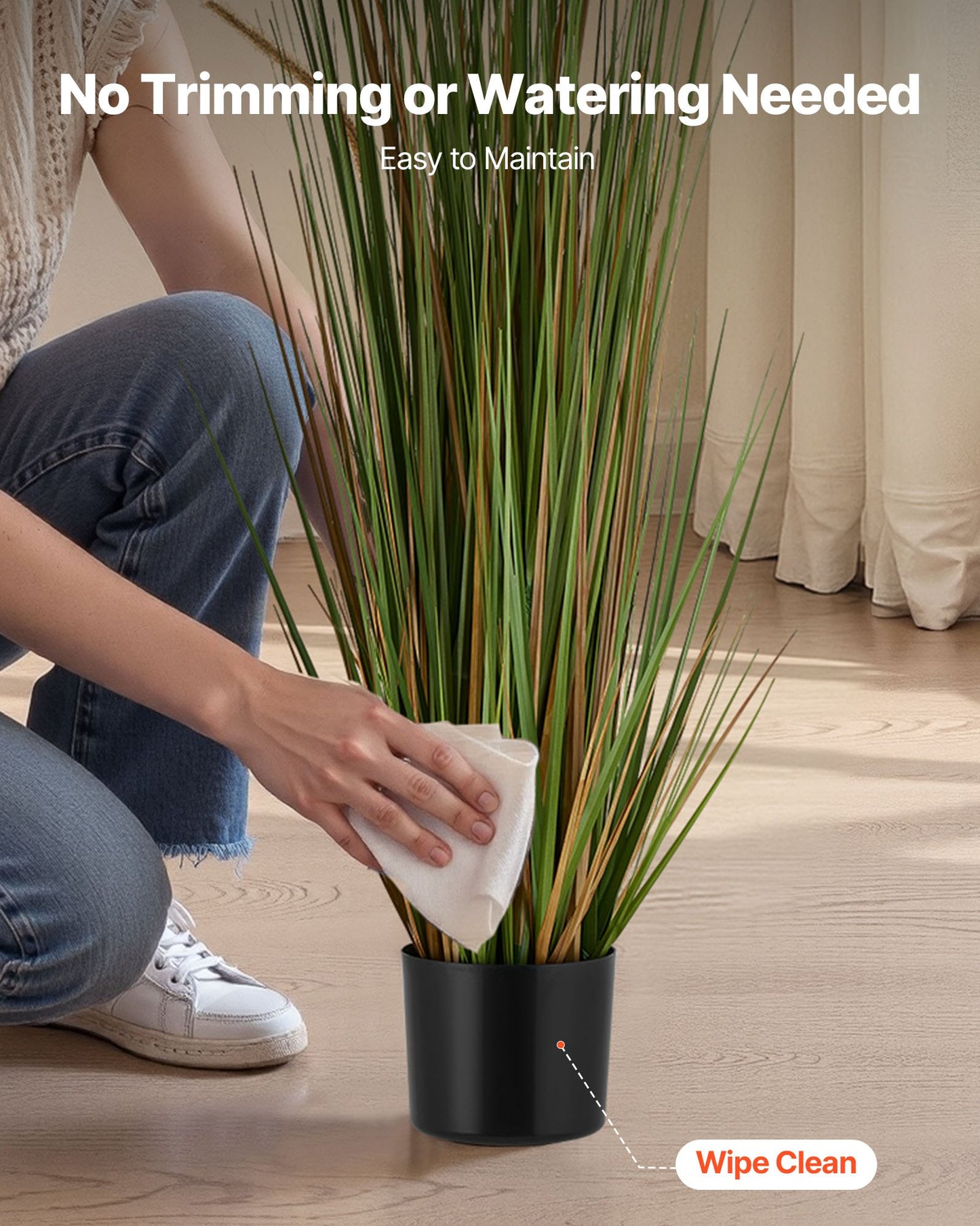 Artificial Grass Plant, 2 Pack 47 inch Horsetail Reed Grass in Pot, Premium PVC Faux Fake Greenery Shrubs Plant for Indoor Outdoor House Home Garden Office Room Décor, Housewarming, Green