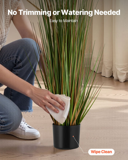 Artificial Grass Plant, 2 Pack 47 inch Horsetail Reed Grass in Pot, Premium PVC Faux Fake Greenery Shrubs Plant for Indoor Outdoor House Home Garden Office Room Décor, Housewarming, Green