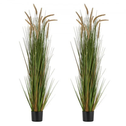Artificial Grass Plant, 2 Pack 59 inch Horsetail Reed Grass in Pot, Premium PVC Faux Fake Greenery Shrubs Plant for Indoor Outdoor House Home Garden Office Room Décor, Housewarming, Green