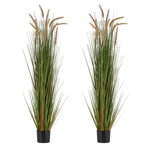 Artificial Grass Plant, 2 Pack 59 inch Horsetail Reed Grass in Pot, Premium PVC Faux Fake Greenery Shrubs Plant for Indoor Outdoor House Home Garden Office Room Décor, Housewarming, Green