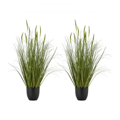 Artificial Grass Plant, 2 Pack 35 inch Cattail Grass in Pot, Premium PVC Faux Fake Greenery Shrubs Plant for Indoor Outdoor House Home Garden Office Room Décor, Housewarming, Green