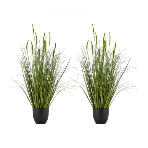 Artificial Grass Plant, 2 Pack 35 inch Cattail Grass in Pot, Premium PVC Faux Fake Greenery Shrubs Plant for Indoor Outdoor House Home Garden Office Room Décor, Housewarming, Green