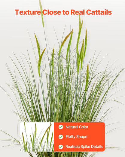 Artificial Grass Plant, 2 Pack 35 inch Cattail Grass in Pot, Premium PVC Faux Fake Greenery Shrubs Plant for Indoor Outdoor House Home Garden Office Room Décor, Housewarming, Green