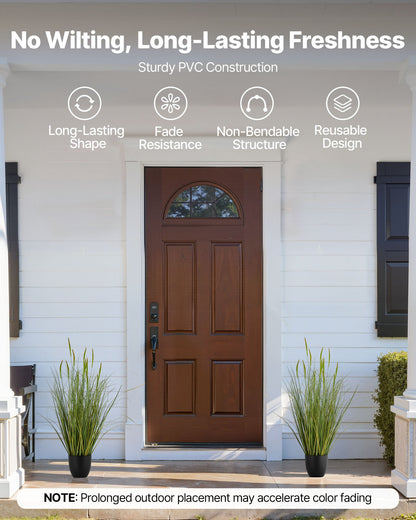 Artificial Grass Plant, 2 Pack 35 inch Cattail Grass in Pot, Premium PVC Faux Fake Greenery Shrubs Plant for Indoor Outdoor House Home Garden Office Room Décor, Housewarming, Green