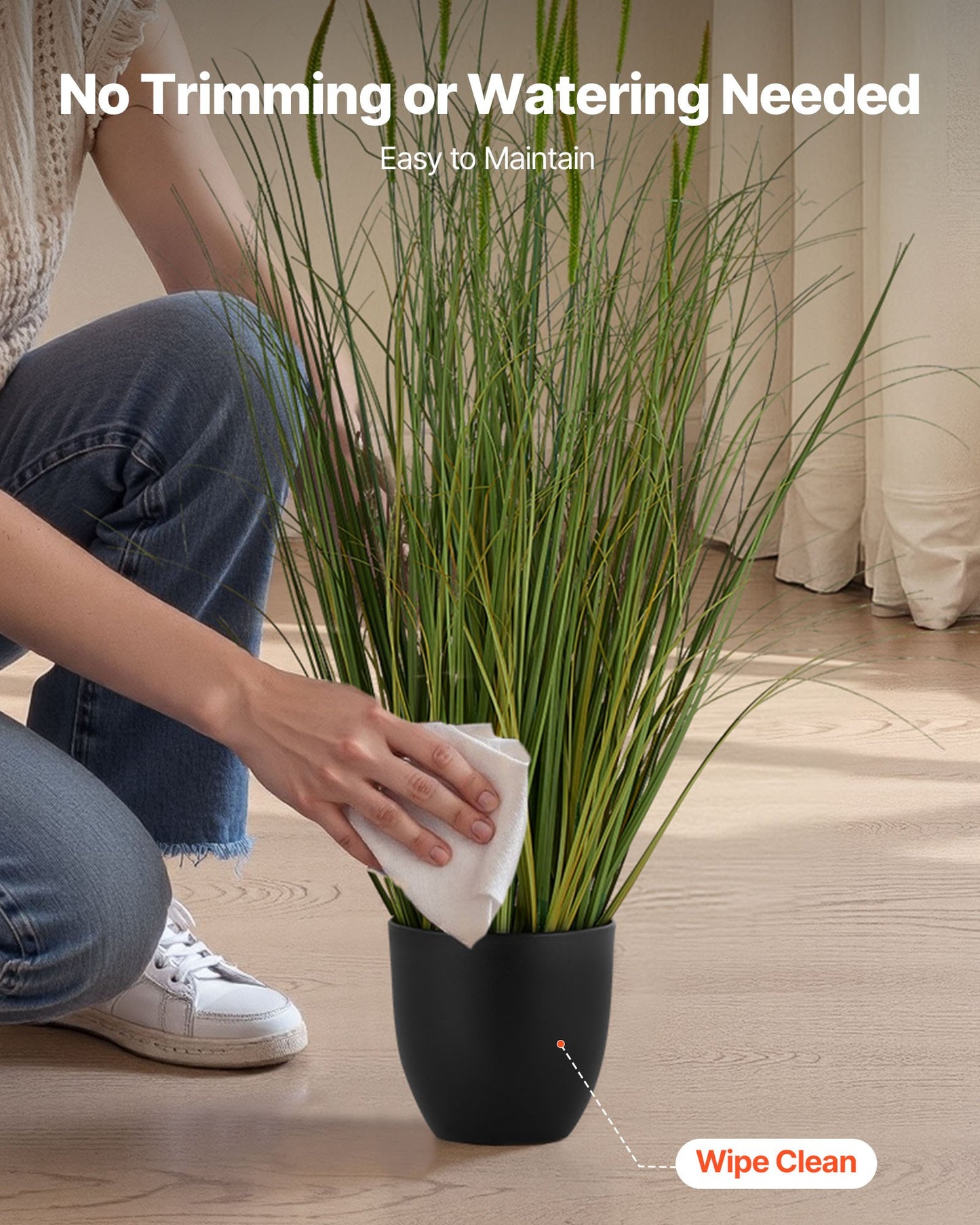 Artificial Grass Plant, 2 Pack 35 inch Cattail Grass in Pot, Premium PVC Faux Fake Greenery Shrubs Plant for Indoor Outdoor House Home Garden Office Room Décor, Housewarming, Green