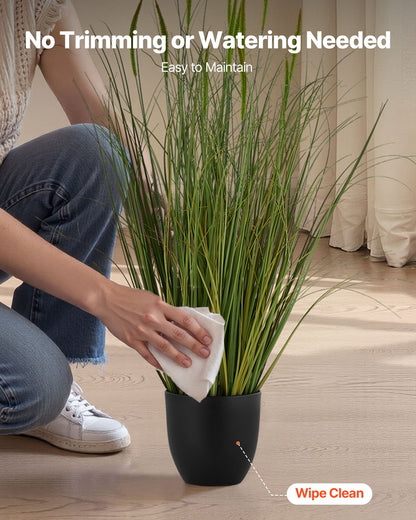 Artificial Grass Plant, 2 Pack 35 inch Cattail Grass in Pot, Premium PVC Faux Fake Greenery Shrubs Plant for Indoor Outdoor House Home Garden Office Room Décor, Housewarming, Green