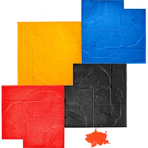 Concrete Texturing Skin, 24\"x24\" Concrete Stamps Mats Set, Polyurethane Concrete Stamping Mats, Slate Concrete Stamps, 4 PCS Realistic Concrete Texture Mat, Concrete Stamps for Walls/Floors