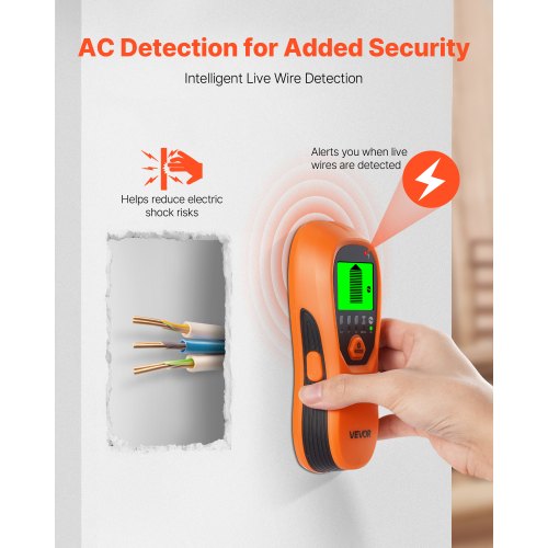 Regeldetektor Väggskanner, 5 i 1, Elektronisk Väggregeldetektor med Smart Sensor, HD LCD-Display och Ljudlarm, för mitten och kanten av metall, AC-ledning, Bjälkar, Rör, Orange |  EU