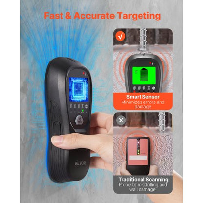 Regeldetektor Väggskanner, 5 i 1, Elektronisk Väggregeldetektor med Smart Sensor, HD LCD-Display och Ljudlarm, för mitten och kanten av metall, AC-ledning, Bjälkar, Rör, Svart |  EU