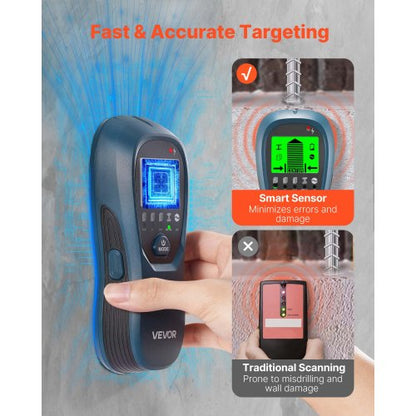 Regeldetektor Väggskanner, 5 i 1, Elektronisk Väggregeldetektor med Smart Sensor, HD LCD-Display och Ljudlarm, för mitten och kanten av metall, AC-ledning, Bjälkar, Rör, Blå |  EU