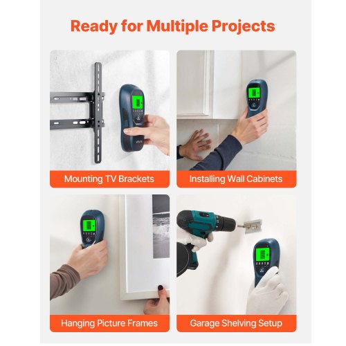 Regeldetektor Väggskanner, 5 i 1, Elektronisk Väggregeldetektor med Smart Sensor, HD LCD-Display och Ljudlarm, för mitten och kanten av metall, AC-ledning, Bjälkar, Rör, Blå |  EU