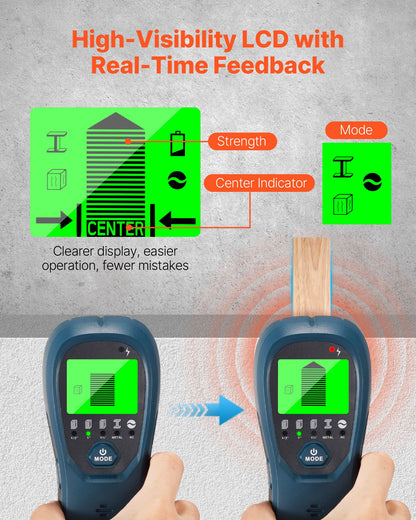 Stud Finder Wall Scanner, 5 in 1, Electronic Wall Stud Detector with Smart Sensor, High-Definition LCD Display and Audio Alarm, for the Center and Edge of Metal, AC Wire, Joists, Pipes, Blue