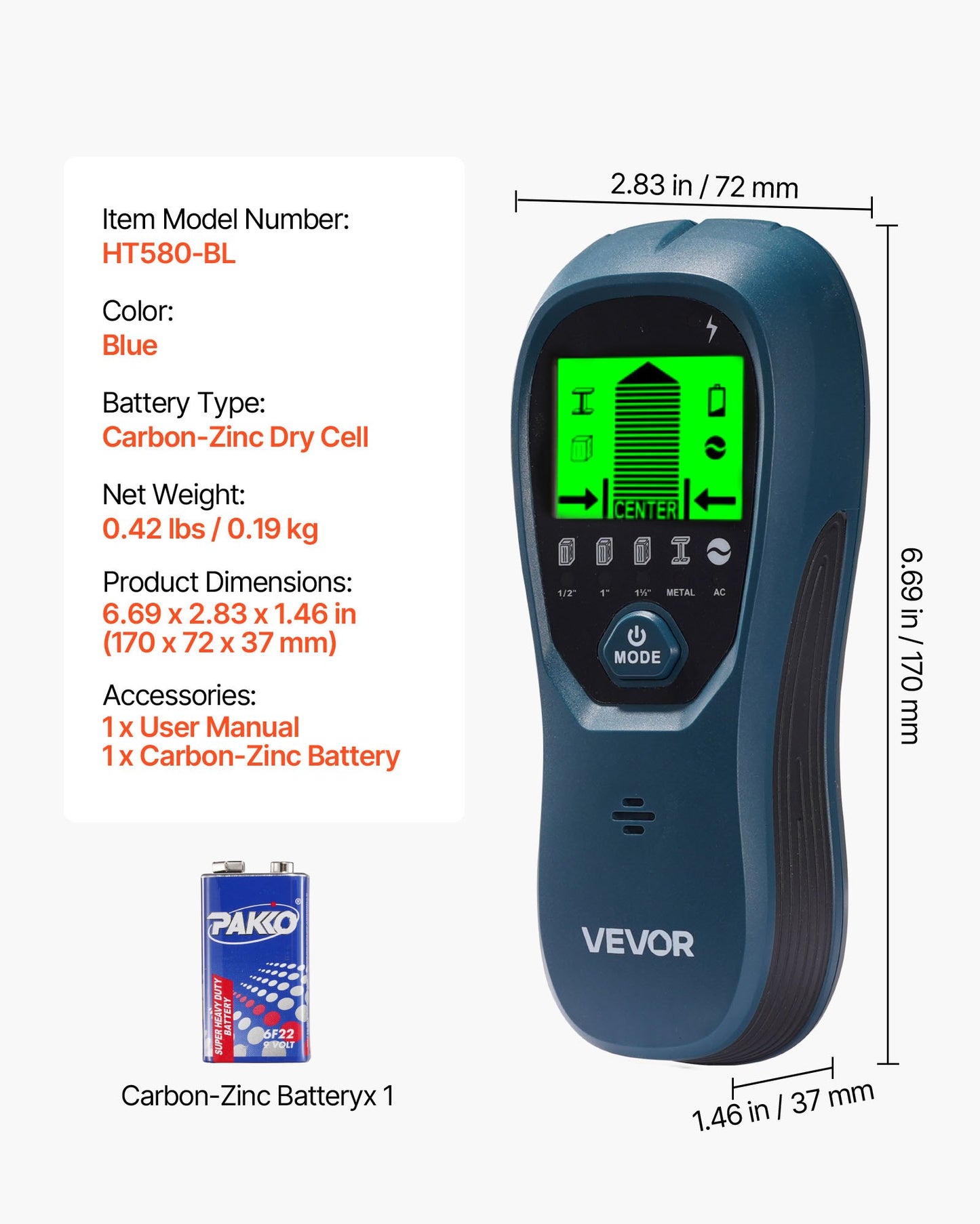 Stud Finder Wall Scanner, 5 in 1, Electronic Wall Stud Detector with Smart Sensor, High-Definition LCD Display and Audio Alarm, for the Center and Edge of Metal, AC Wire, Joists, Pipes, Blue