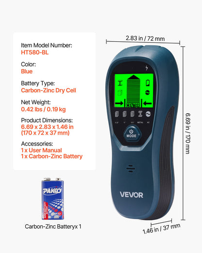 Stud Finder Wall Scanner, 5 in 1, Electronic Wall Stud Detector with Smart Sensor, High-Definition LCD Display and Audio Alarm, for the Center and Edge of Metal, AC Wire, Joists, Pipes, Blue