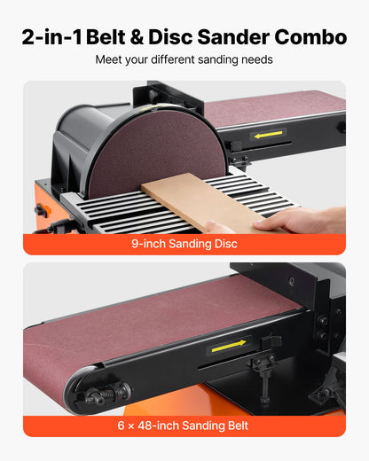 Professional Belt Sander with Stand, 9" Disc & 6" x 48" Belt Sander Combo, 800W Sanding Machine with 0 - 45° Adjustable Worktable for Woodworking, Furniture Refinishing, Knife Sharpening