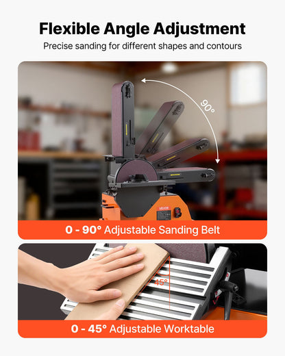 Professional Belt Sander with Stand, 9" Disc & 6" x 48" Belt Sander Combo, 800W Sanding Machine with 0 - 45° Adjustable Worktable for Woodworking, Furniture Refinishing, Knife Sharpening