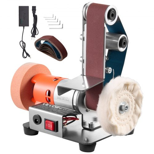 3-in-1 Mini Belt Sander, 13" x 1.2" Sanding Belt, 2.75" Grinding & Polishing Wheel Combo, 7-Speed Adjustable with Forward/Reverse Control for Woodworking, Jewelry Making, Knife Sharpening