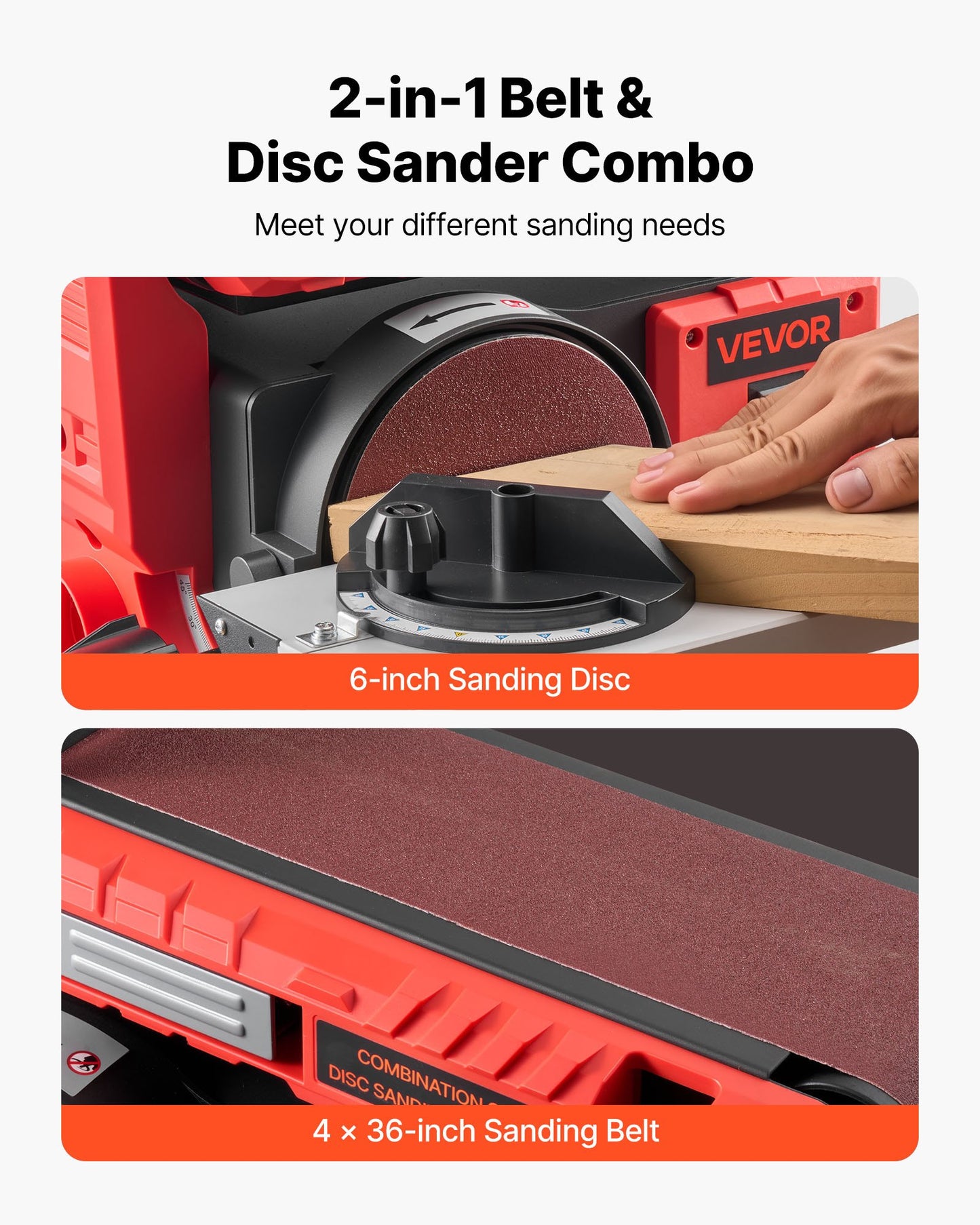 6" Disc Sander & 4" x 36" Belt Sander, 400W Professional Belt Disc Sanders Combo with 0 - 45° Adjustable Worktable & Dust Collection Port for Woodworking, Knife Sharpening, DIY Crafting