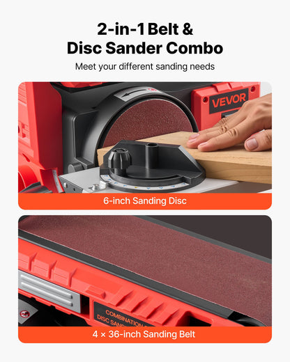 6" Disc Sander & 4" x 36" Belt Sander, 400W Professional Belt Disc Sanders Combo with 0 - 45° Adjustable Worktable & Dust Collection Port for Woodworking, Knife Sharpening, DIY Crafting