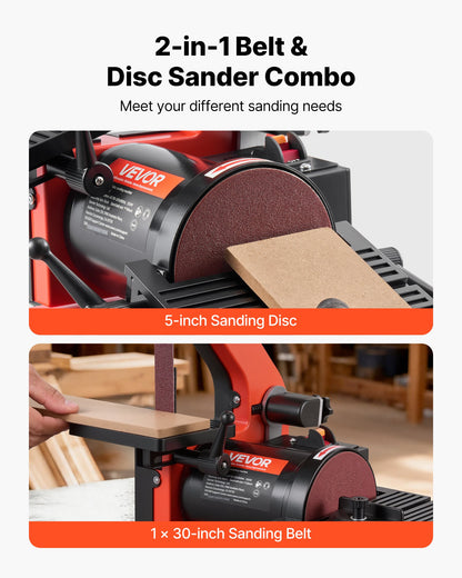 5" Disc Sander & 1" x 30" Belt Sander, 250W Benchtop Belt Disc Sanders Combo with 0 - 45° Adjustable Worktable & Dust Collection Ports for Woodworking, Furniture Refinishing, DIY Crafting