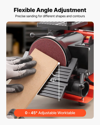 5" Disc Sander & 1" x 30" Belt Sander, 250W Benchtop Belt Disc Sanders Combo with 0 - 45° Adjustable Worktable & Dust Collection Ports for Woodworking, Furniture Refinishing, DIY Crafting