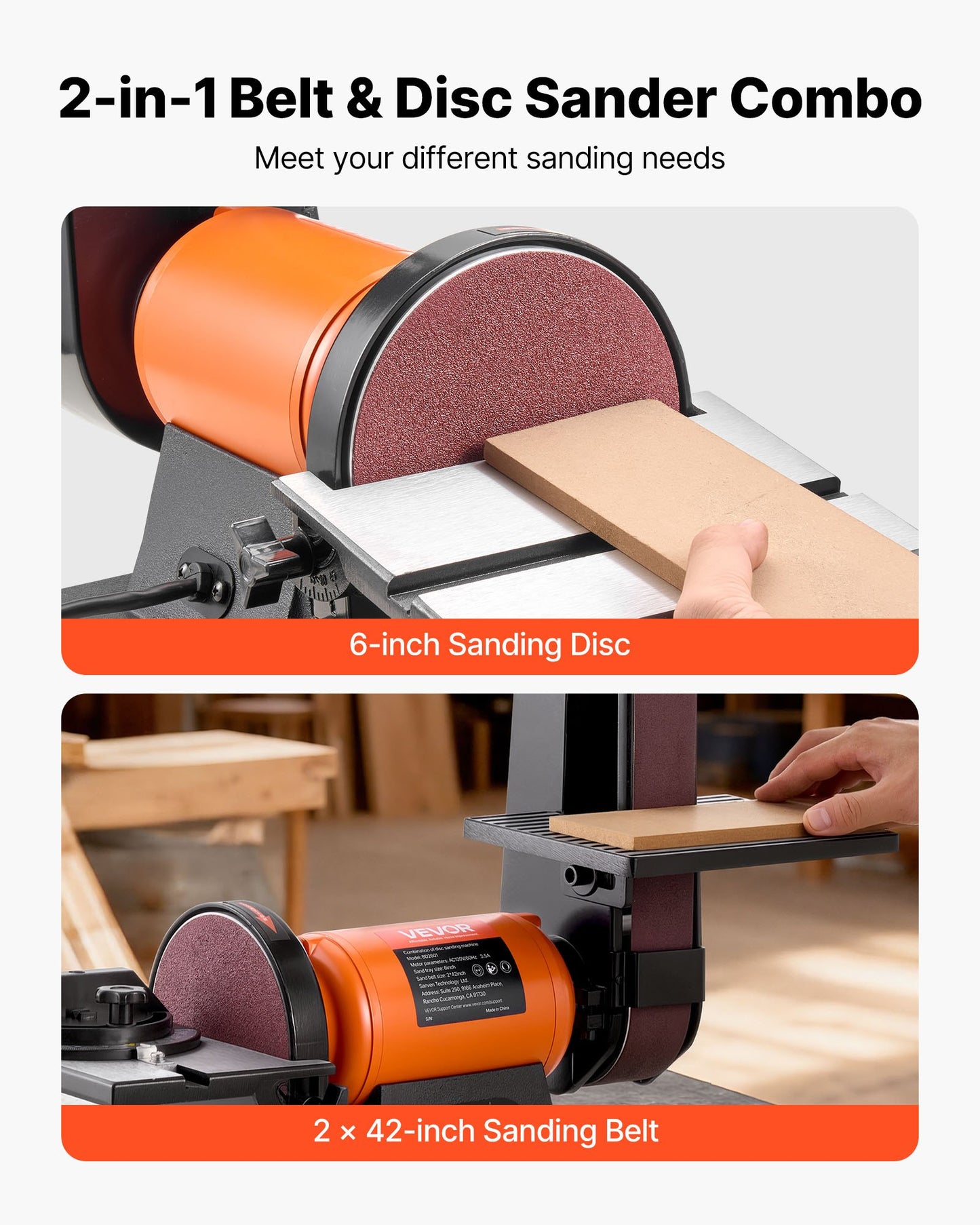 6" Disc Sander & 2" x 42" Belt Sander, 420W Professional Bench Belt Disc Sanders Combo with Multiple Angle Adjustments for DIY Woodworking, Furniture Refinishing, Knife Sharpening