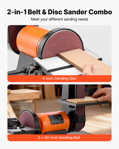 6" Disc Sander & 2" x 42" Belt Sander, 420W Professional Bench Belt Disc Sanders Combo with Multiple Angle Adjustments for DIY Woodworking, Furniture Refinishing, Knife Sharpening