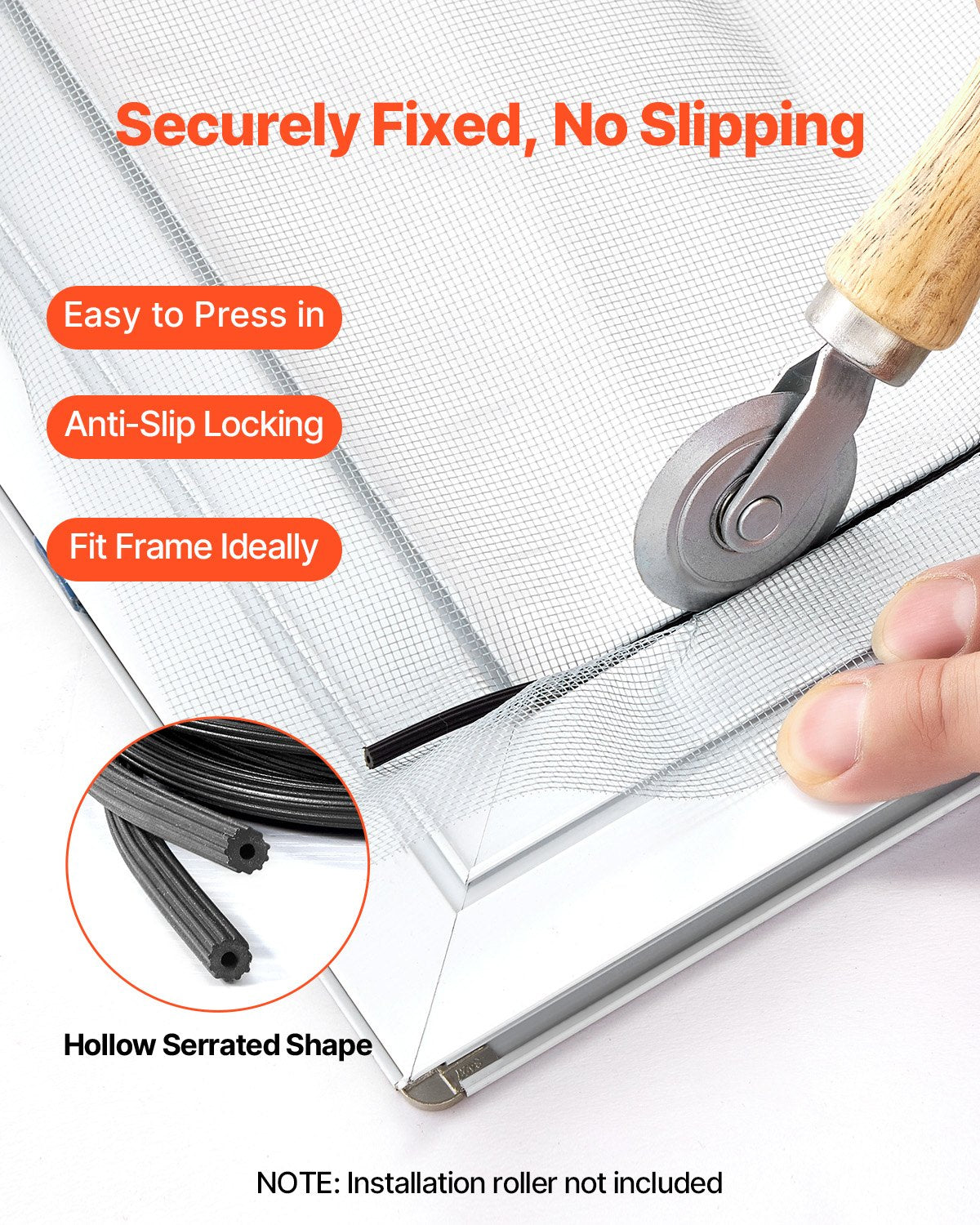 Window Screen Spline, 100 ft x 0.16 in Window Screen Retainer Spline, PVC Window and Door Screen Spline, Hollow Serrated Screen Holder Spline, for Window Door Screen Repair and Replacement