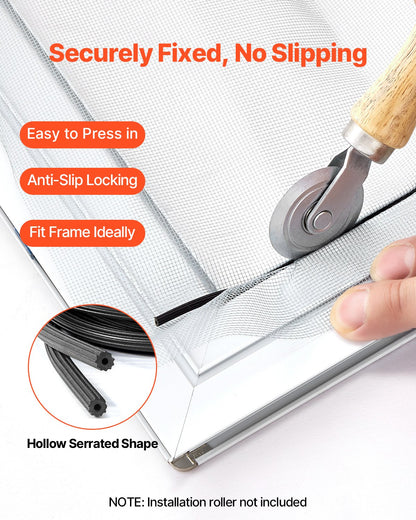 Window Screen Spline, 100 ft x 0.16 in Window Screen Retainer Spline, PVC Window and Door Screen Spline, Hollow Serrated Screen Holder Spline, for Window Door Screen Repair and Replacement