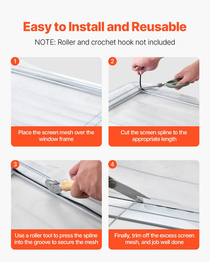 Window Screen Spline, 100 ft x 0.16 in Window Screen Retainer Spline, PVC Window and Door Screen Spline, Hollow Serrated Screen Holder Spline, for Window Door Screen Repair and Replacement