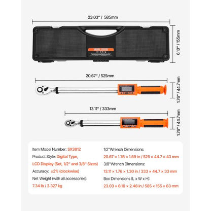 Digital momentnyckelsats 2 delar 1/2 3/8 tums drev 72 tänder elektronisk |  EU