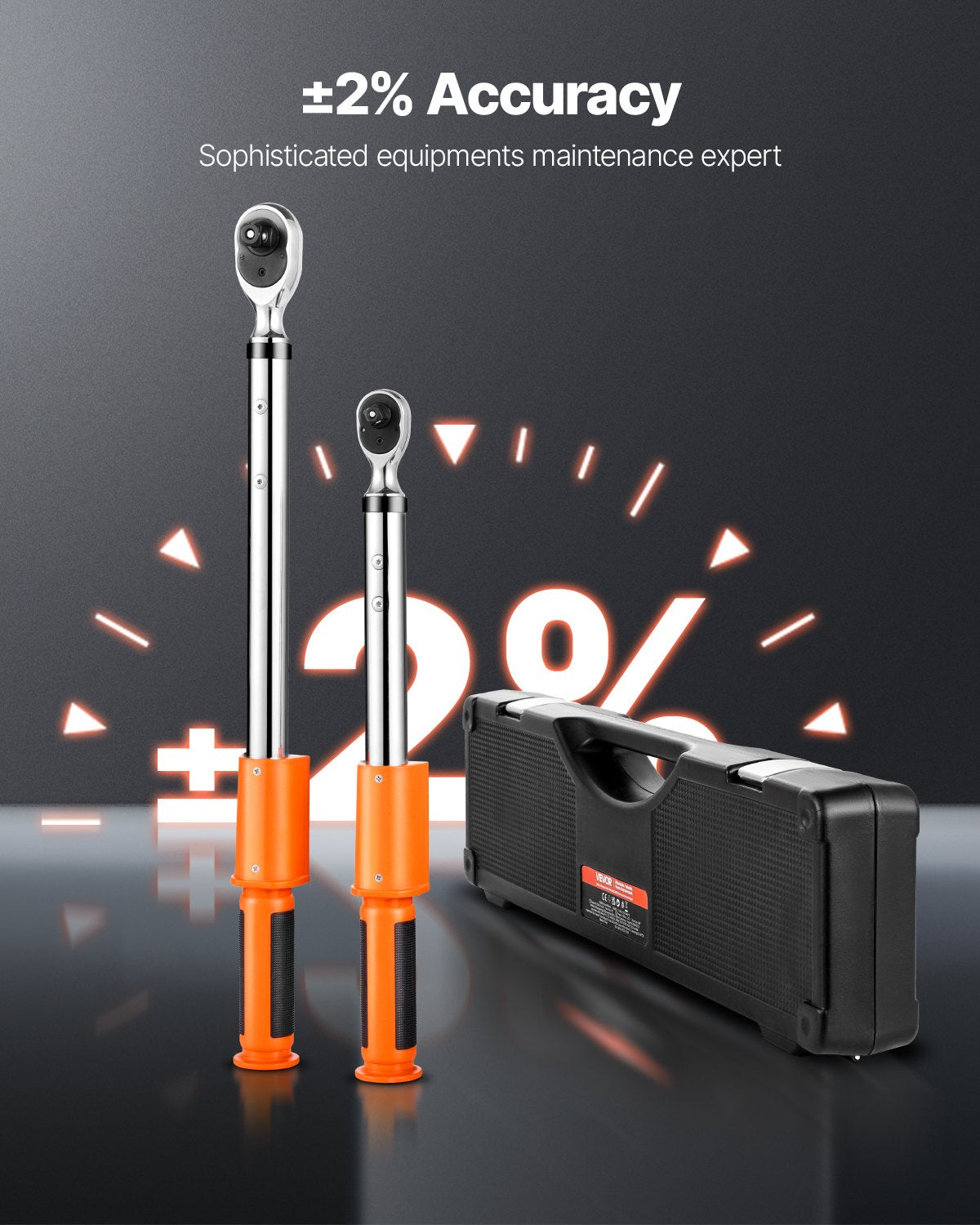 Digital Torque Wrench Set, 2 Pieces, 1/2, 3/8 Inch Drive, 72-Tooth, ±2% High Accuracy Electronic Torque Wrench with Preset Value, Buzzer and LED Notification, for Automotive Motorcycle