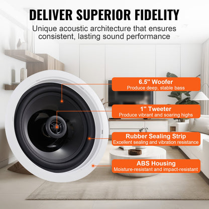 4 PCs 6.5'' Bluetooth in Ceiling Speakers, 150W, Flush Mount Ceiling & in-Wall Speaker System with 8ΩImpedance 89dB Sensitivity, for Home Kitchen Living Room Bedroom or Covered Outdoor Porches