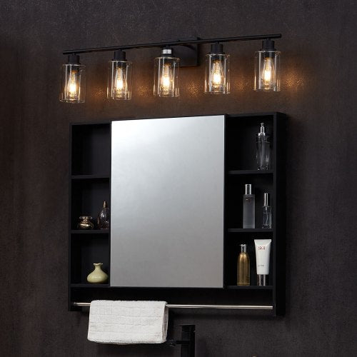 5-Light Bathroom Vanity Lights, 37.1-Inch, Modern Light Fixtures Above Mirror with Clear Glass Shade, 60W, Wall Lighting for Bathroom, Living Room, Bedroom, Hallway, E26 Base (Bulbs Not Included)
