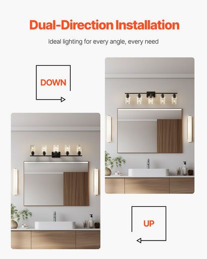 5-Light Bathroom Vanity Lights, 37.1-Inch, Modern Light Fixtures Above Mirror with Clear Glass Shade, 60W, Wall Lighting for Bathroom, Living Room, Bedroom, Hallway, E26 Base (Bulbs Not Included)