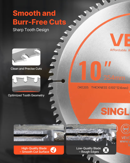 Circular Saw Blade, 10 inch Diameter, 80 Sharp Alloy Teeth, 5/8 inch Arbor, Fine Finish, Aluminum Cutting Blade for Circular Saw, with Noise-Reducing Heat Vents, for Cutting Steel and Metal