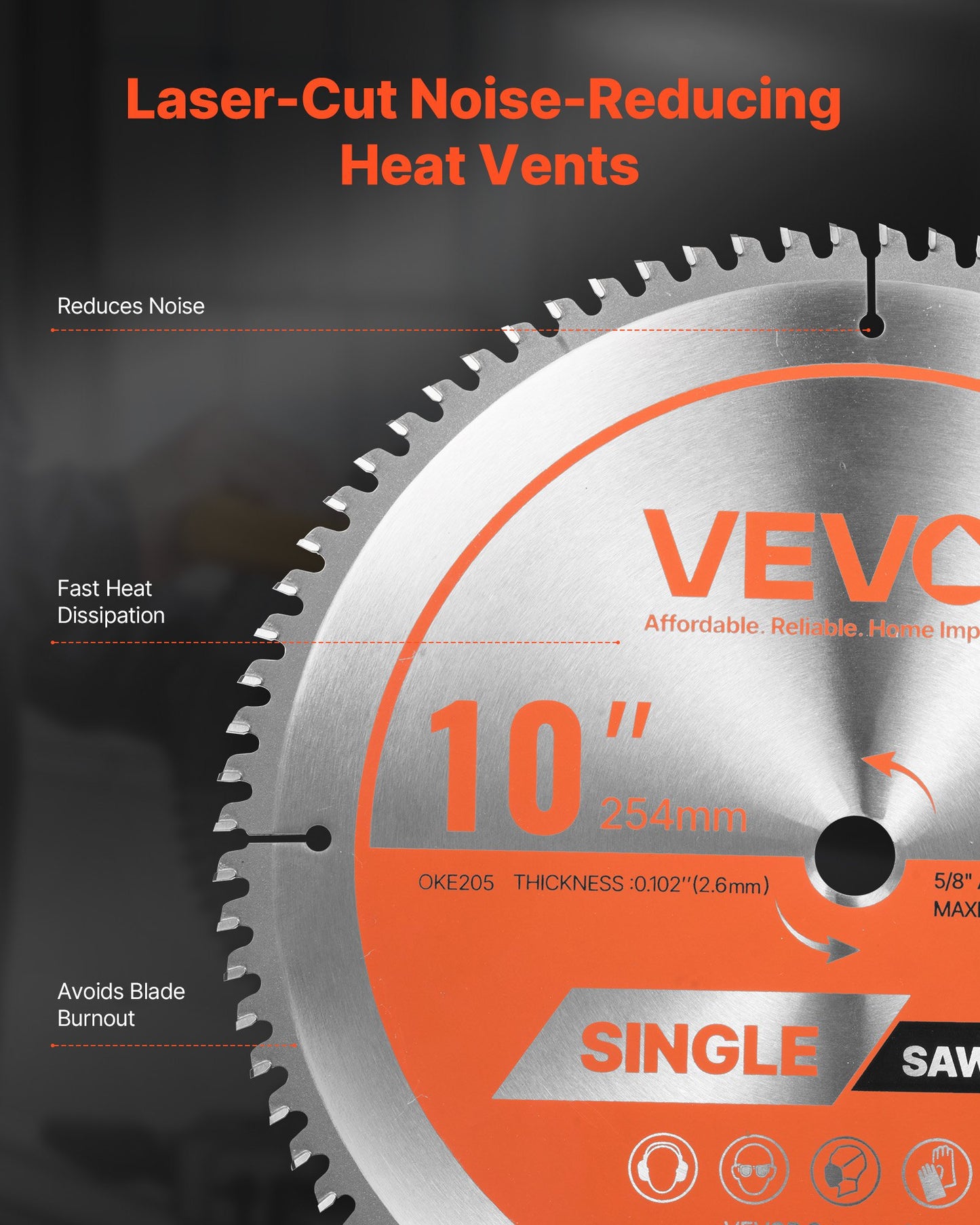 Circular Saw Blade, 10 inch Diameter, 80 Sharp Alloy Teeth, 5/8 inch Arbor, Fine Finish, Aluminum Cutting Blade for Circular Saw, with Noise-Reducing Heat Vents, for Cutting Steel and Metal